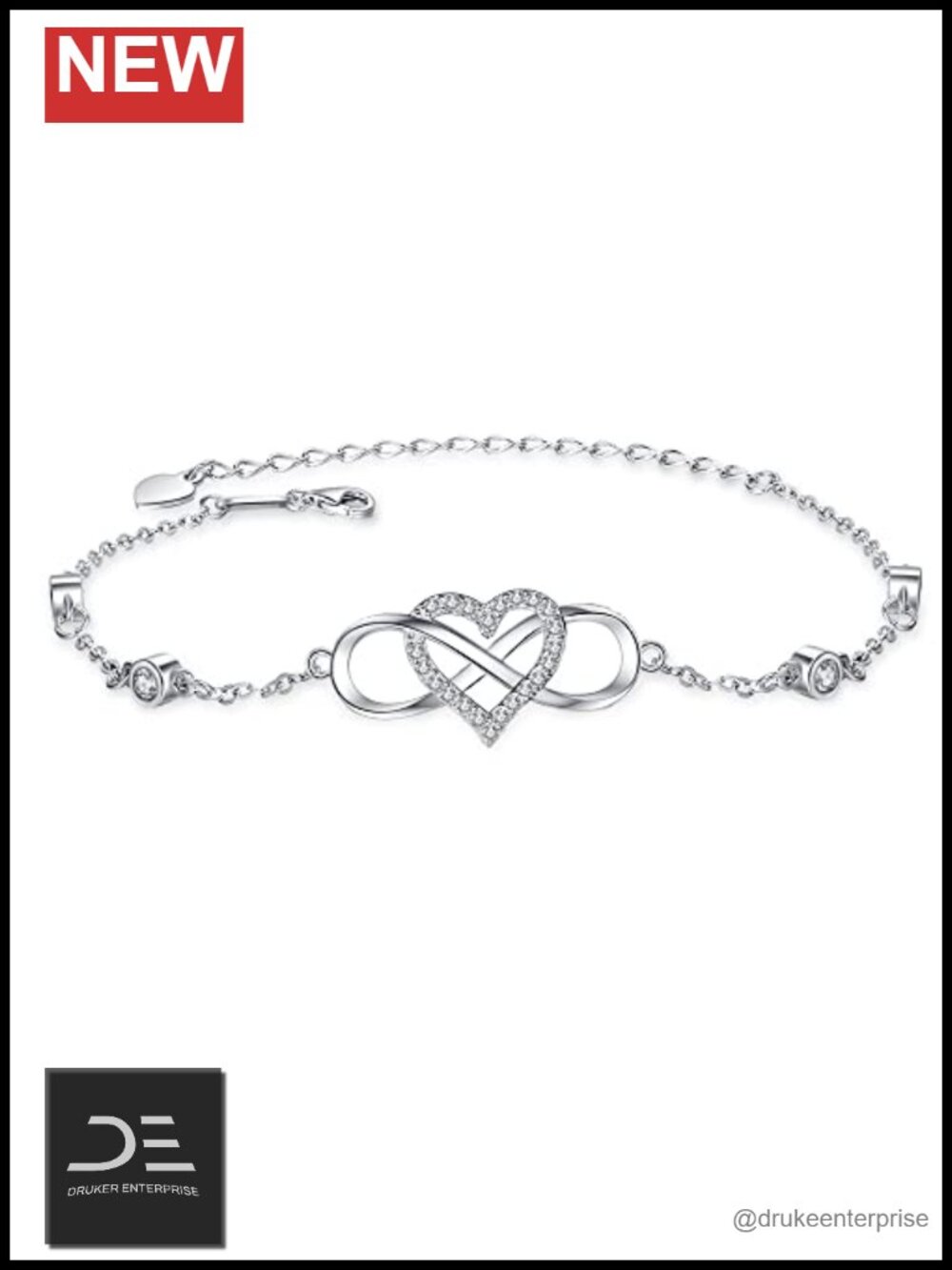 Nieboa Sterling Silver Infinity Anklet with Heart Charm